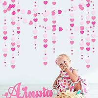 Vista 3 de Decoraciones para fiesta del Día de San Valentín, guirnalda colgante de papel en rosa intenso y blanco con forma de corazón, serpentina