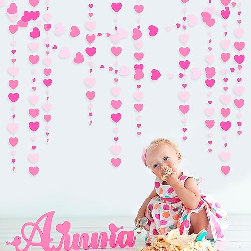 Miniatura 3 de Decoraciones para fiesta del Día de San Valentín, guirnalda colgante de papel en rosa intenso y blanco con forma de corazón, serpentina