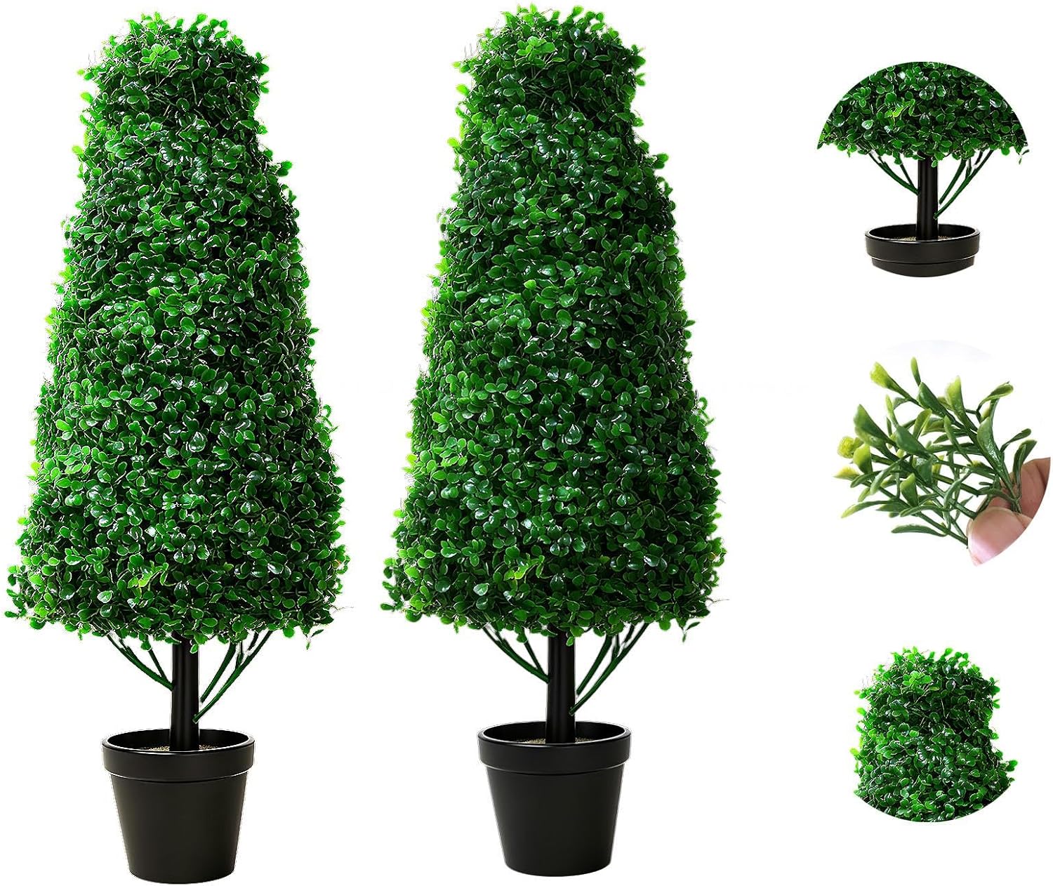 3.7ft Artificial Boxwood Trees, Set of 2 Topiary Trees UV Resistant Faux Plants, Evergreen Potted Boxwood Tree Cone Topiary Artificial Plant Shrub for Front Porch Planter Decor