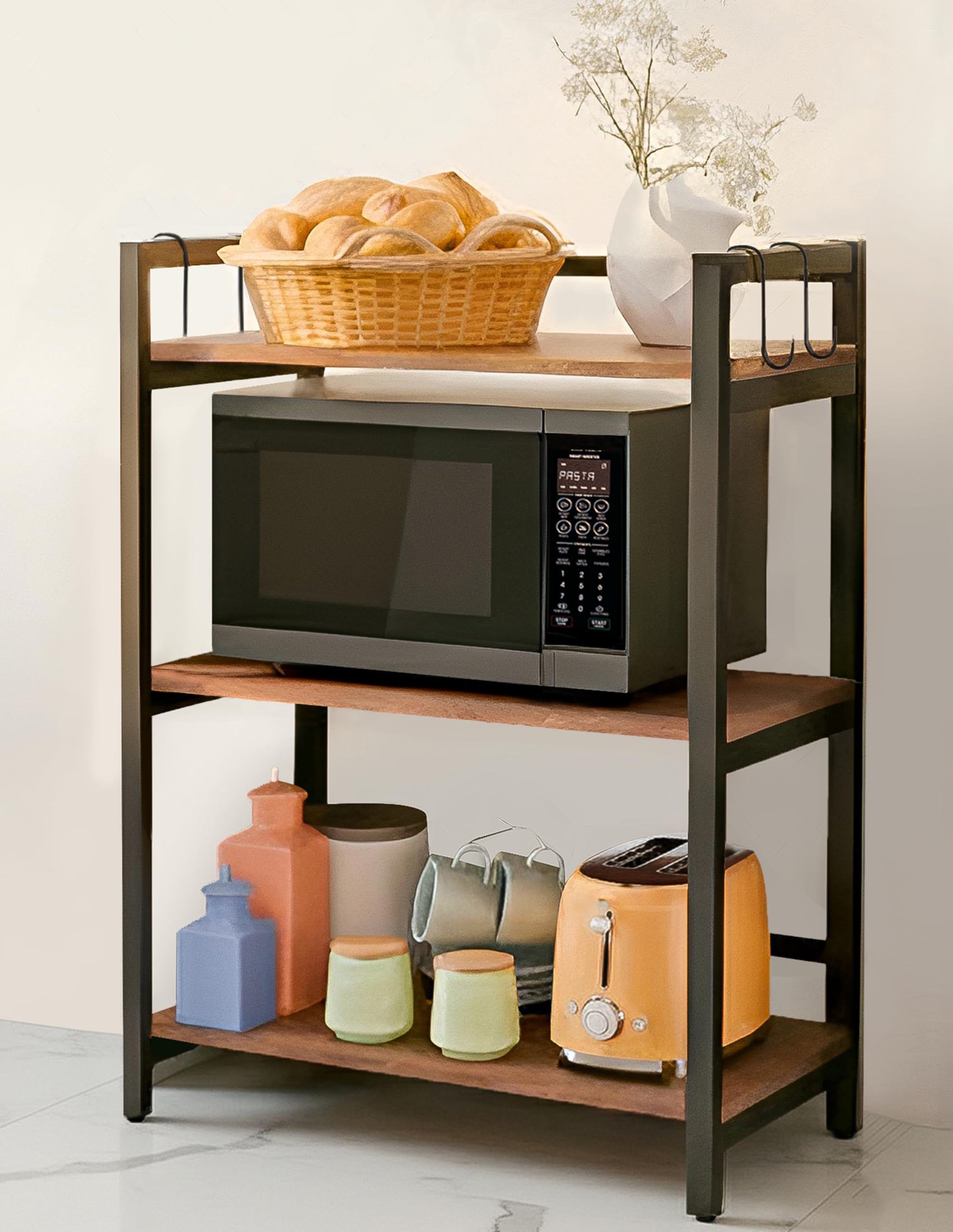 SELOS 3-Tier Microwave Stand for Kitchen Platform | 1 Year Warranty | 3-Layer Multipurpose Oven Stand, OTG Stand & Storage Rack | Premium Engineered Wood & Metal | 90.5 x 60.5 x 40 cm