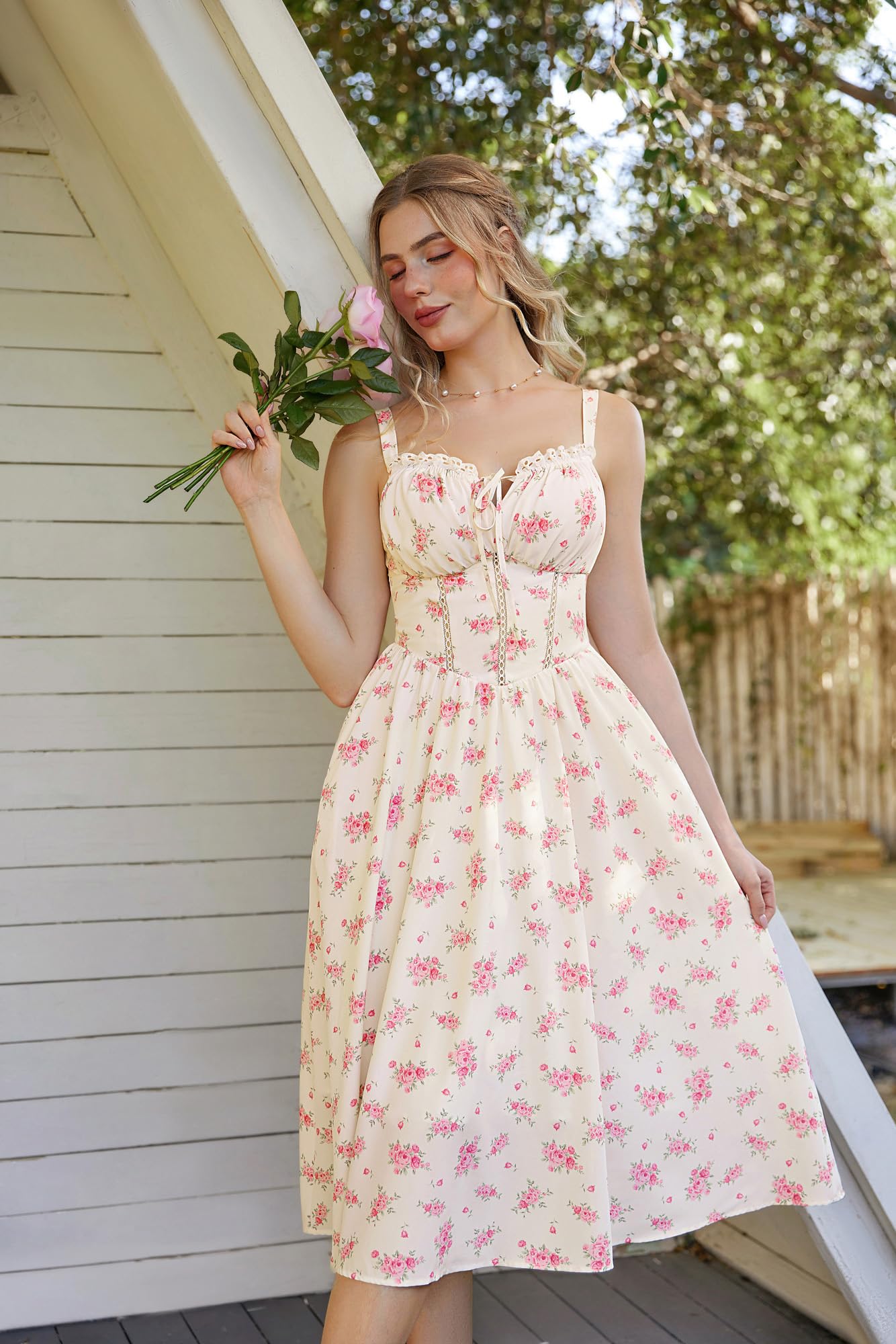 SCARLET DARKNESS Robe corset à motif floral pour femme - Robe d'été décontractée avec poches