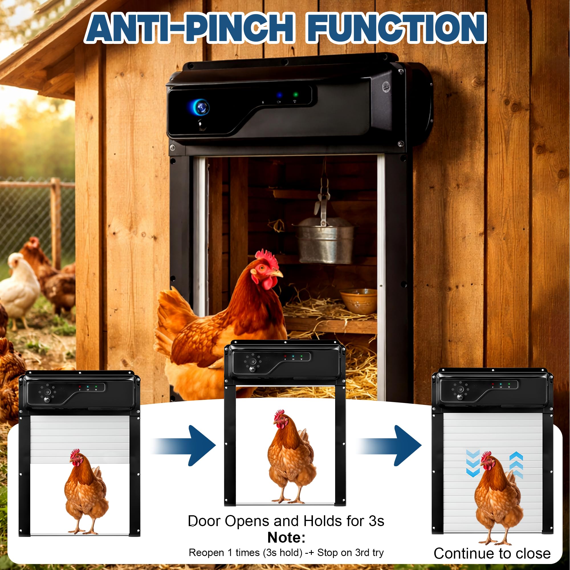Automatic Solar Chicken Coop Door with Camera 1080P HD, Remote Night Vision Motion Detector Safety Mechanism - 8W Chicken Coop Door Battery Powered 5000 mAh - Predator Protected Automatic Gate Opener