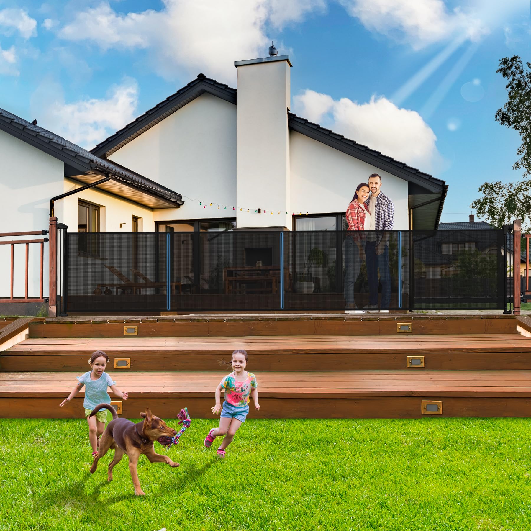Photo 1 of 275" Retractable Baby Gates Dog Gate - 23ft Extra Wide Expandable Child Safety Gate,49" Tall Toddler Pet Mesh Gate with Reinforced Strips for Doorways,Stairs,Hallways,Outdoor & Indoor Large Openings