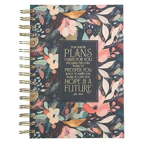 Christian Art Gifts Inspirational Journal, Hope and a Future Wide Ruled Notebook, Jer. 29:11 Bible Verse, Midnight Floral Botanical, 192 Lined Pages w/scripture, (8.4” x 6.4” x 1”)