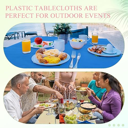Miniatura 5 de Newwiee 48 manteles de plástico desechables rectangulares de 54 x 72 pulgadas, color arcoíris, colores surtidos, resistentes, a prueba de fugas,