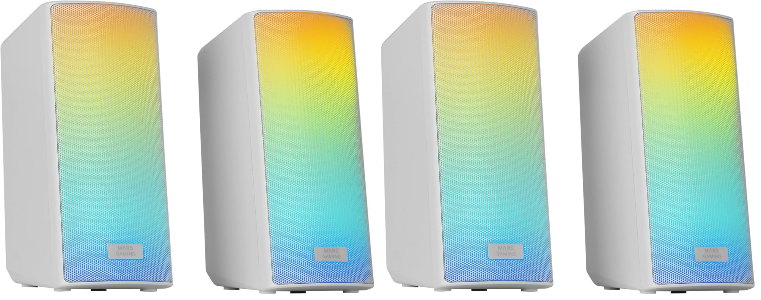 Mars Gaming MSRGB2, Altavoces Bluetooth 5.3 15W, Procesador de Sonido DSP, Iluminación RGB Dinámica, Frontal Total Mesh, Altavoces Compactos con Caja de Control, Entrada Jack de 3.5mm y USB, Blanco