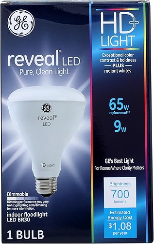 GE Lighting 3894748 HD Plus - Bombilla halógena BR30 de 9 vatios con reflector blanco de 700 lúmenes