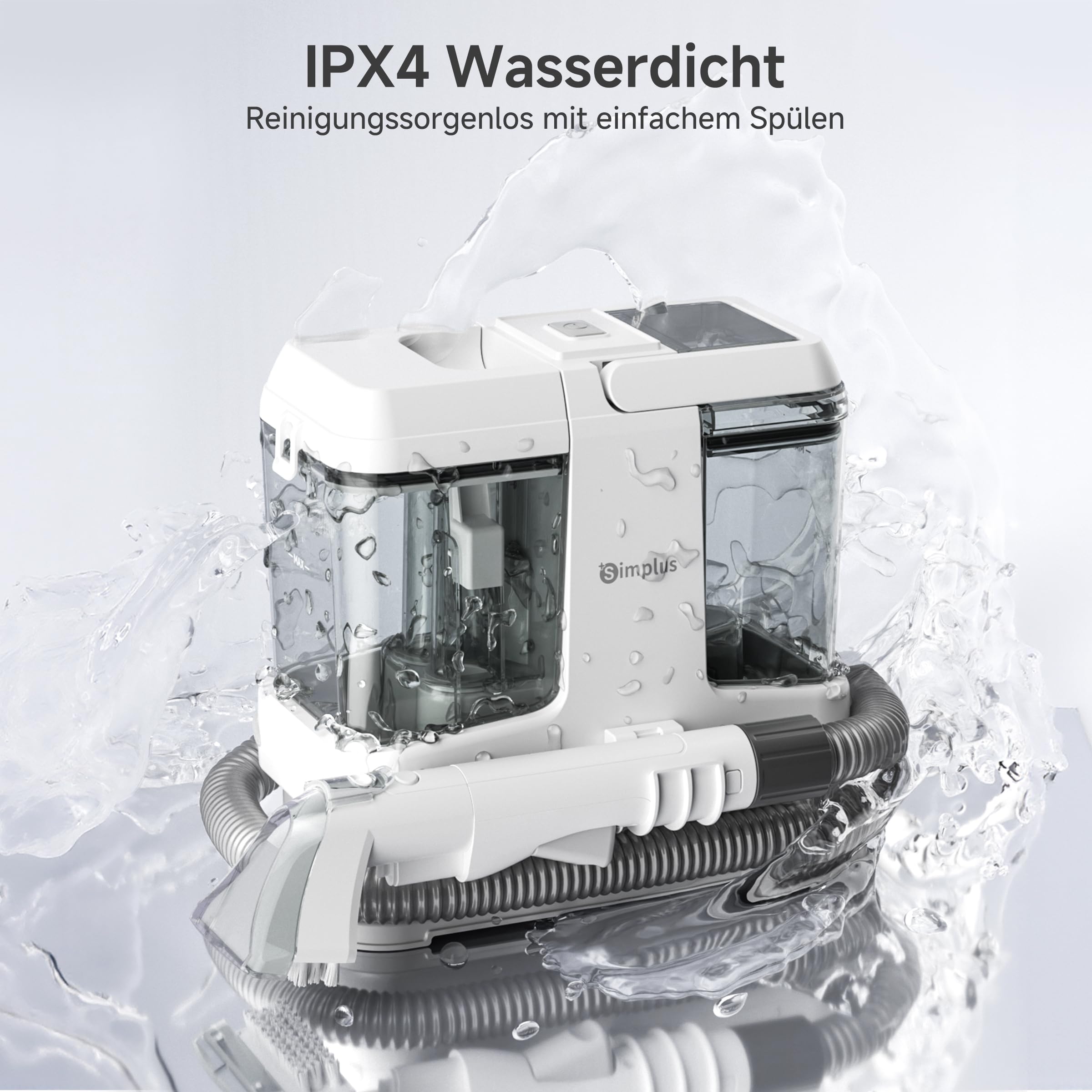 SIMPLUS Polsterreiniger Gerät 12000Pa, kompakter Waschsauger mit 2-Tank-System, Sprüh- & Saugfunktion, Nasssauger für punktuelle Fleckenreinigung auf Sofa, Polster, Teppich & Auto, 2,5 kg, 2 Bürsten