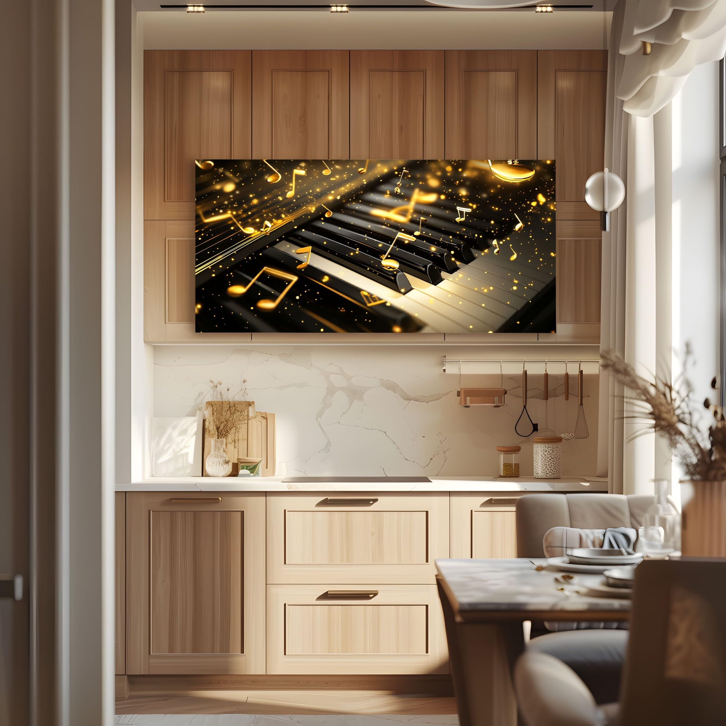 ZORYAN Quadro Moderno Camera da Letto Tema Musicale Senza Cornice 70x140cm | Pianoforte Decorazione Murale Spartito con Chiave Classica Stampa su Tela Cielo Stellato di Lusso per Soggiorno Ufficio