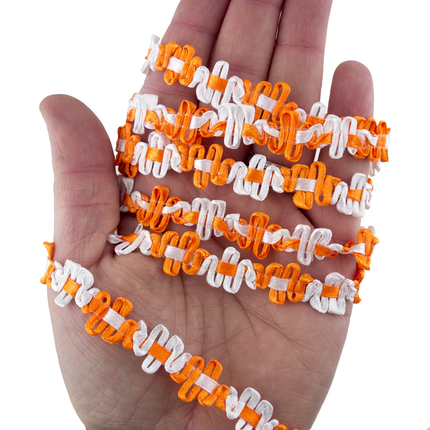 HAND® Orange and White Fabric Sew in Trim Embellishment for Garments and Accessories - 11 mm Wide - 3 Metres
