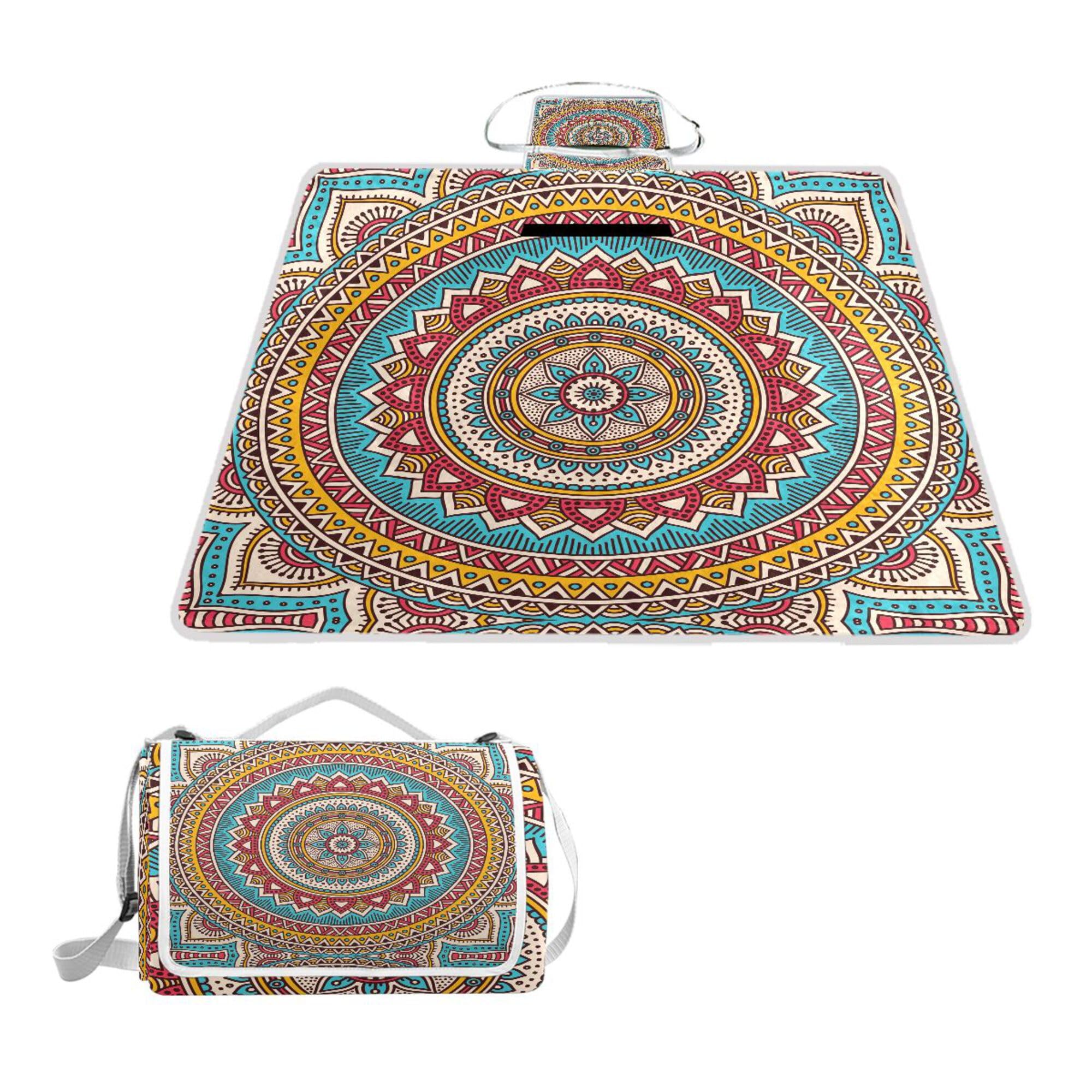 ALAZA Rectangle Waterproof Picnic Blanket, Vintage Mandala Art Portable Folding Indoors Rug Outdoors Mat for Travel Hiking Camping Park, 150cm x 145cm โ image 1