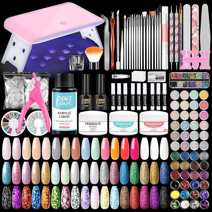 Peacecolor Acrylic Nail Kit with Everything for Beginners Acrylic Nail