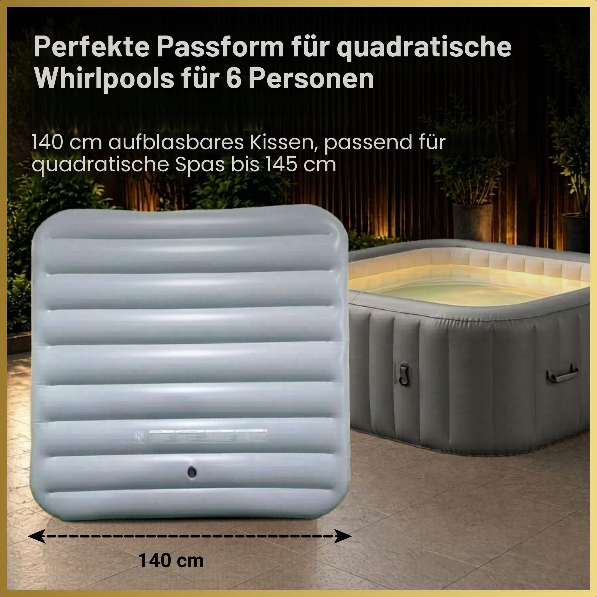 Energiesparende Spa-Abdeckung, aufblasbarer Deckel, schützender Regen-Überlauf, Wärmeisolator, Technologie, quadratische Blase, passend für alle quadratischen Whirlpools von 6 Personen bis 145 cm,