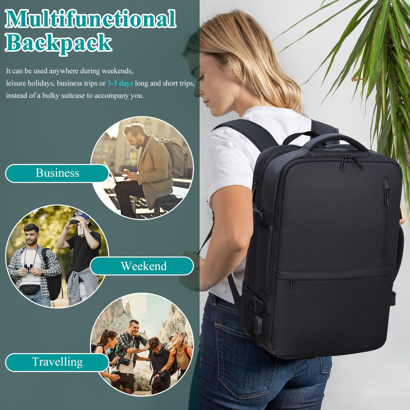 Long Keeper Zaino Viaggio Zaino per Portatile 15.6 Pollici Zaino Porta PC Impermeabile Zaino Lavoro Borse da Viaggio Cabina Uomo Donna con Porta di Ricarica USB