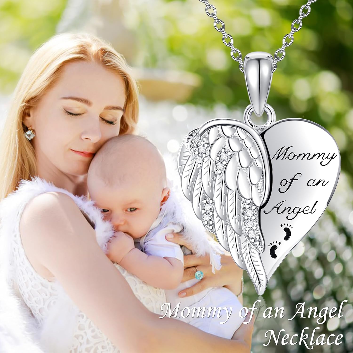 YFN Guardian Angel Wings Heart Necklace Sterling Silver Angel Wings Memorial Sympathy Jewelry for Women Girls Gifts