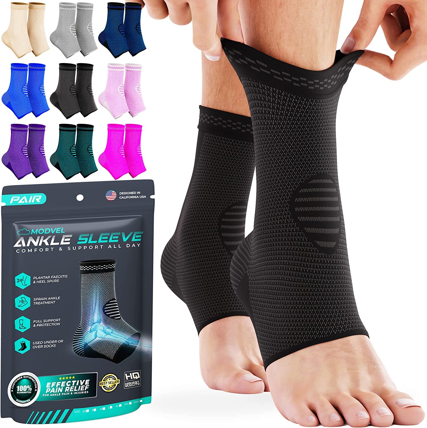 Modvel 2 Pack Ankle Brace Compression Sleeve | Injury Recovery, Joint Pain and More | Achilles Tendon Support, Plantar Fasciitis Foot Socks with Arch Support (B097YVXG3X) Amazon Price History, Amazon Price Tracker