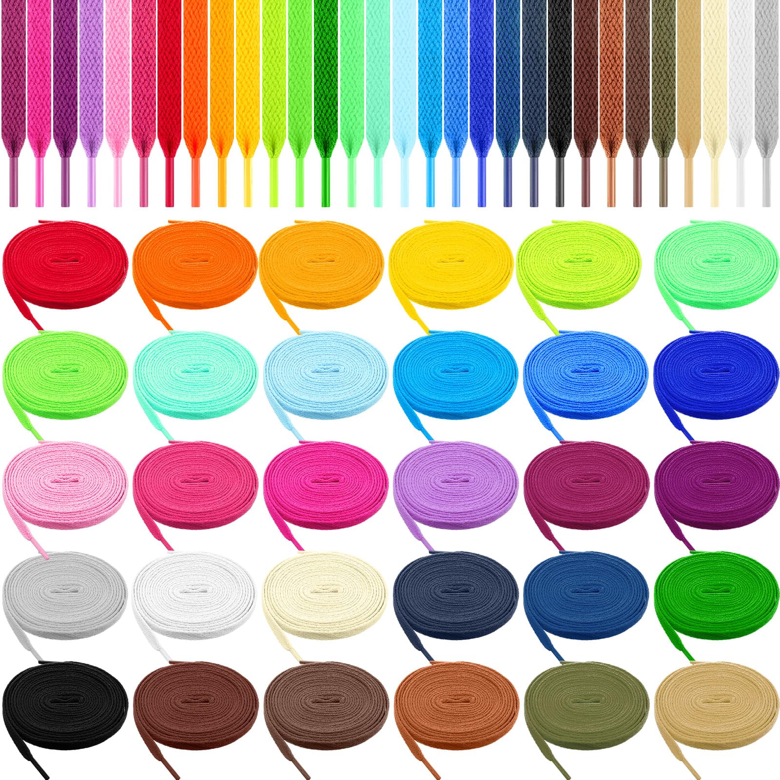 Yuxung 100 Pairs Bulk Flat Colored Shoelaces 47 Inch Wide Athletic Shoelaces Shoe Strings Boot Laces Shoestrings for Sneakers Skate Sport Replacement
