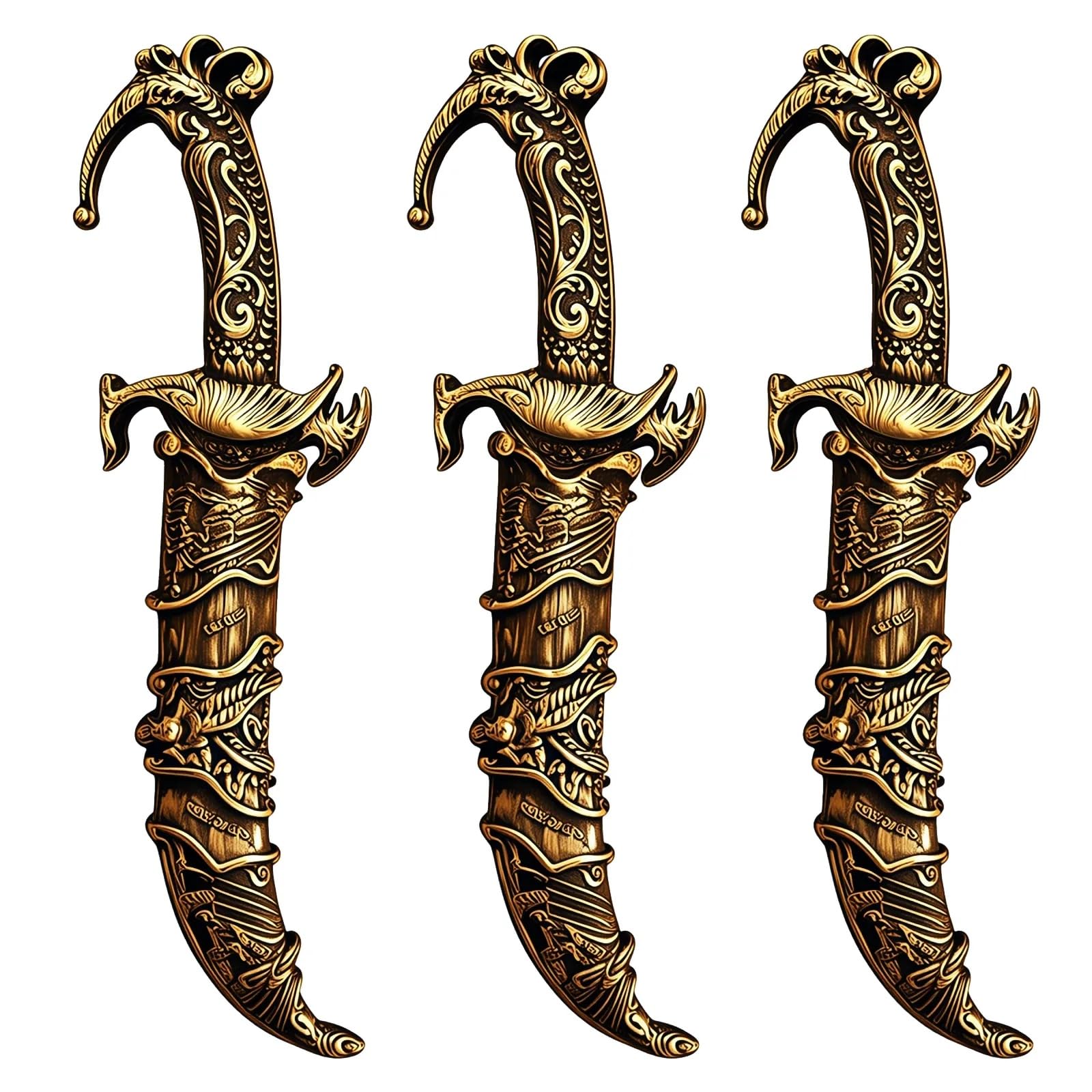 BORFUE 3Pcs Plastic Dagger Fake Knife With Sheath Pirate Sword Toy Weapon for Halloween Cosplay Costume Accessories Stage Performance Supplies