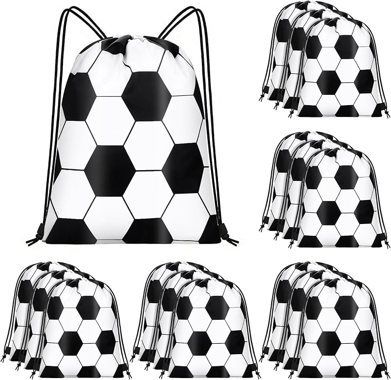 15 Pcs Soccer Drawstring Bags Backpack Birthday Party Goodie Favor Bags Gift Bag for Gym Sports Storage Travel