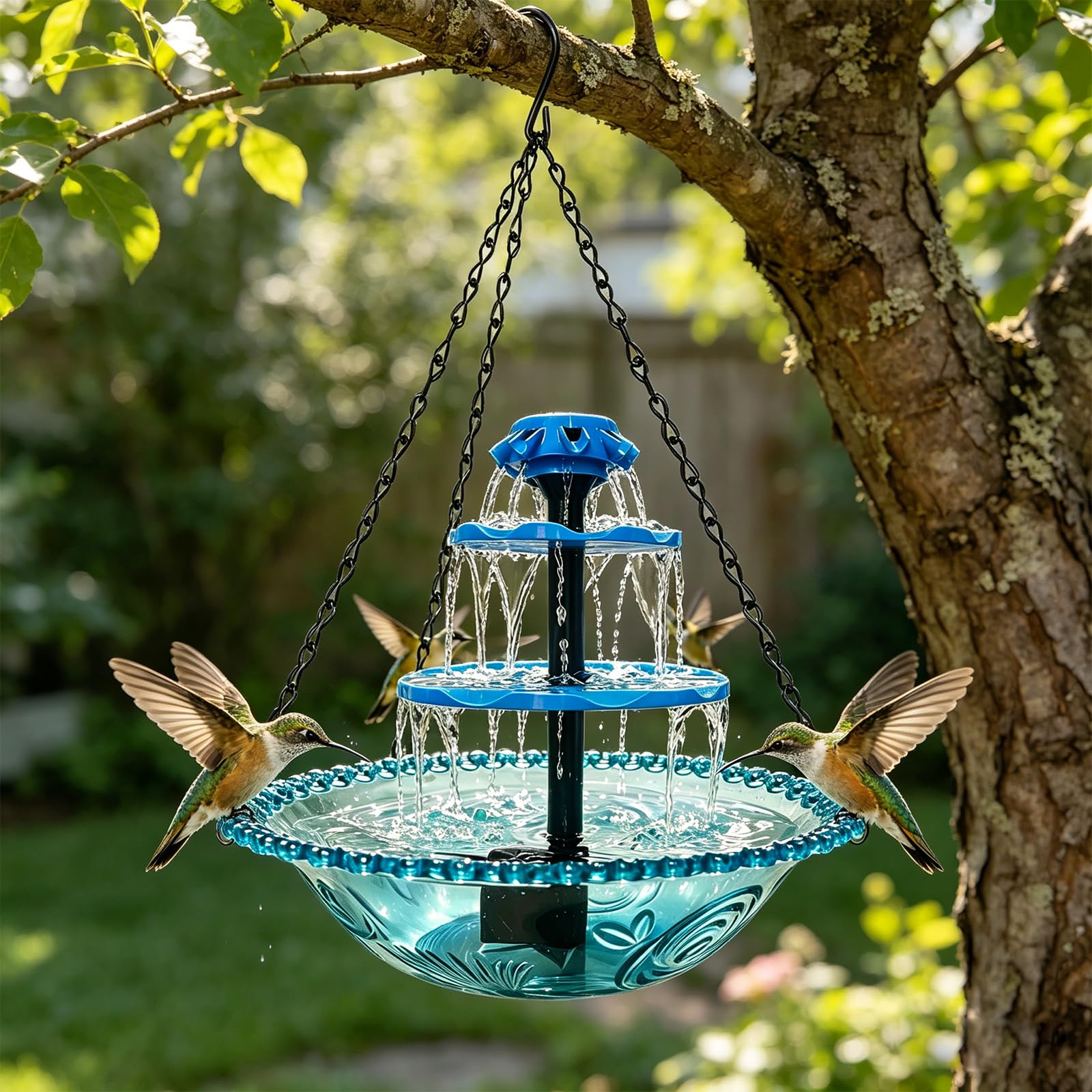 Photo 1 of **FOR PARTS ONLY/ MISSING ASSEMBLY PIECES*** Solar Powered Hanging Bird Bath Fountain, 3-Tier Cascading Water Feeder for Hummingbirds Wild Birds[16.4FT/Extra Long Cord] for Outdoor,Garden, Patio, Backyard Decor