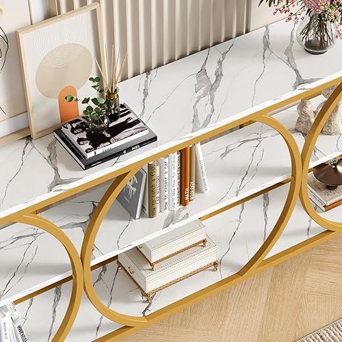 Miniatura 4 de Mesa consola moderna, mesa de entrada extra larga de 70.8 pulgadas con estantes de almacenamiento de 3 niveles para sala de estar, pasillo, entrada,