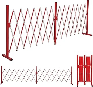 Alu Absperrgitter HWC-B34, Zaun Schutzgitter Scherengitter Trenngitter, ausziehbar 103x53-411cm - rot-weiß