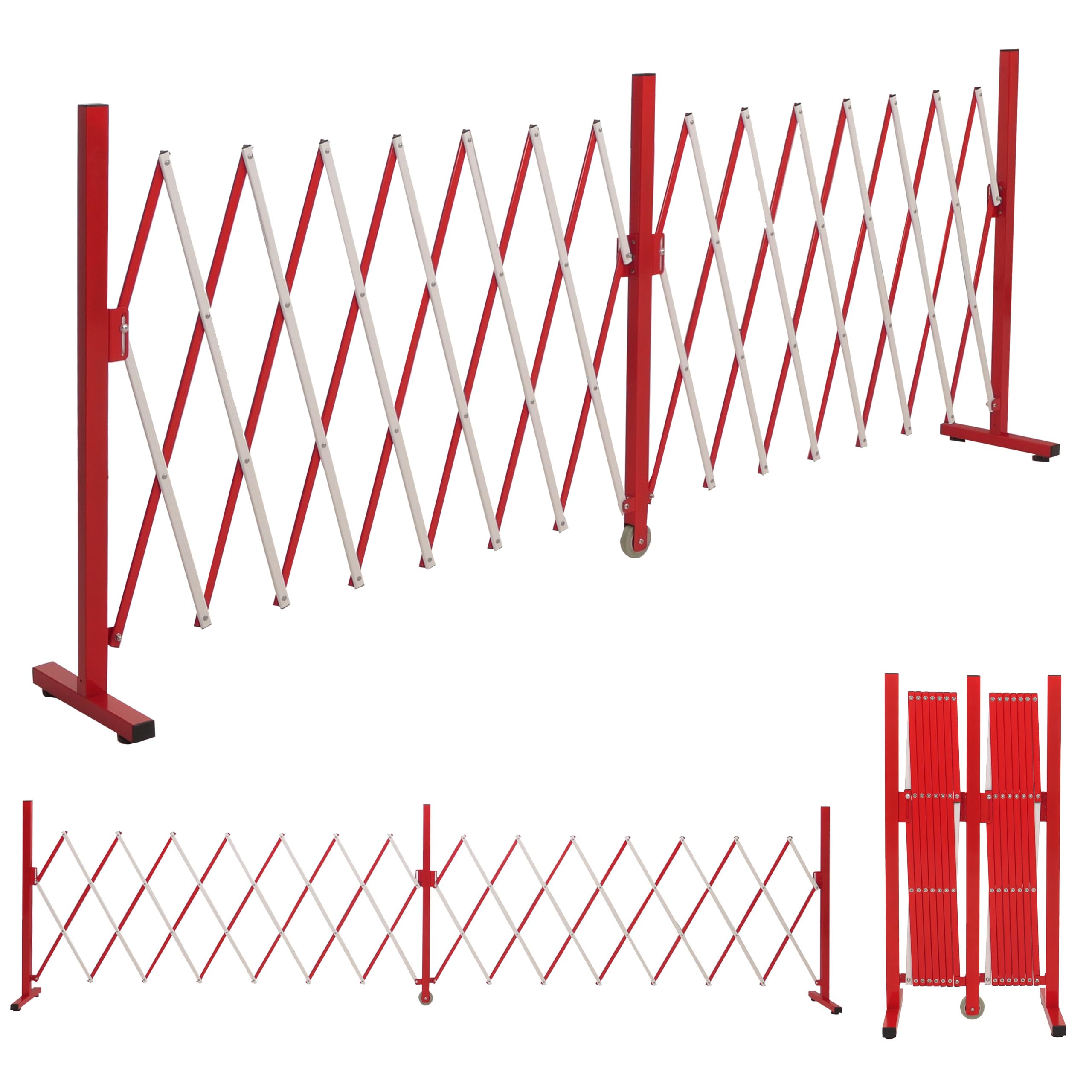 Mendler Alu Absperrgitter HWC-B34 ausziehbar 103x53-411cm - rot-weiß | Zaun, Schutzgitter, Scherengitter, Trenngitter
