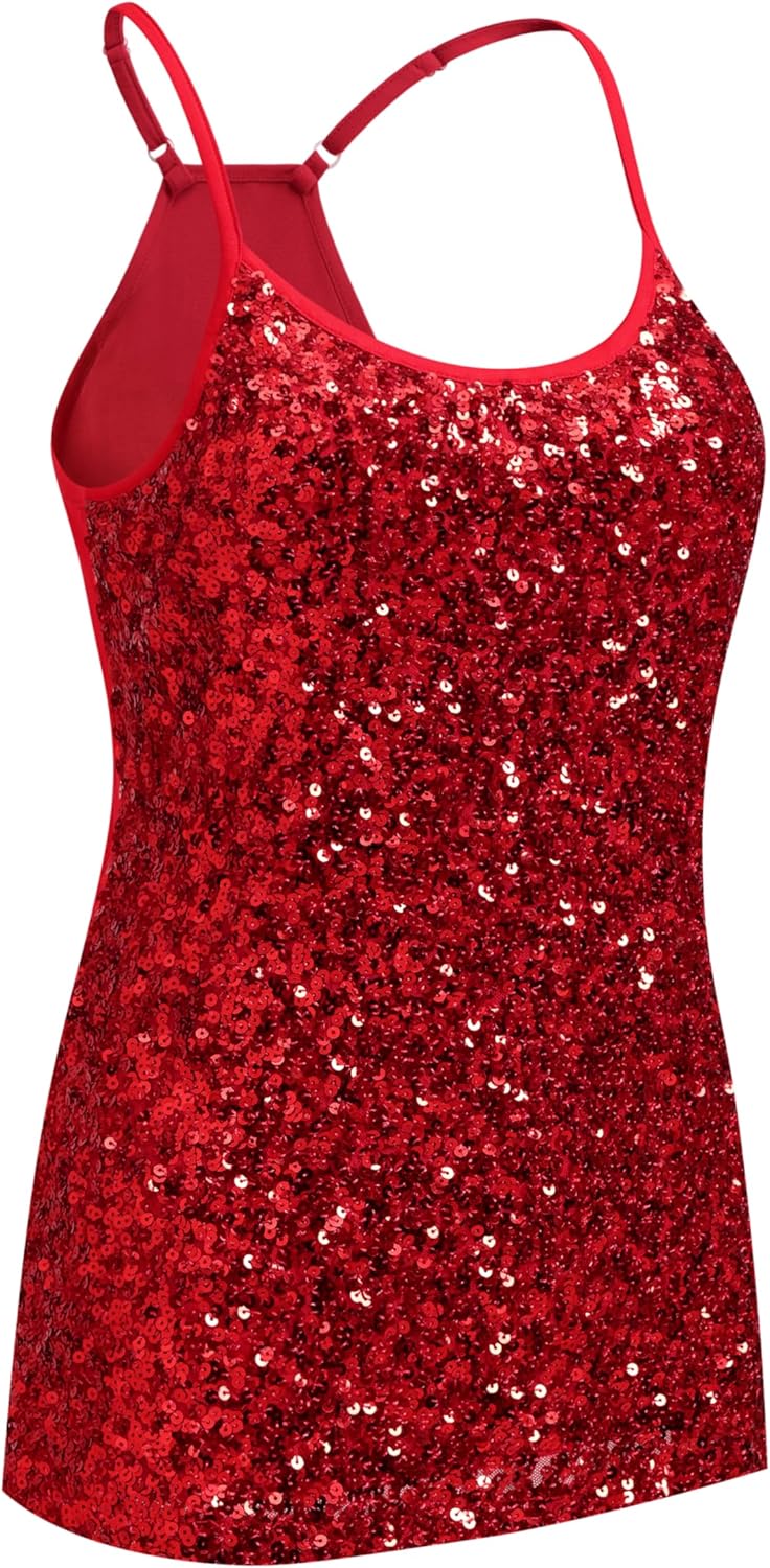 OThread & Co. Women's Glitter Sequin Camisole Top Night Out Party Spaghetti Strap Tank Top - Image 3