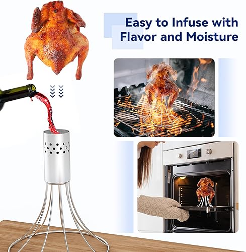 Miniatura 4 de Skyflame Soporte para pollo para latas de cerveza para ahumadores y parrillas, paquete de 2 estantes de acero inoxidable para asar y asar a la