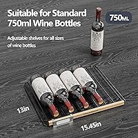 Vista 4 de Nevera para Vino, Enfriador Independiente para 33 Botellas de Vino, Compresor Inteligente, Sin Escarcha, Puerta de Vidrio, Control de Temperatura
