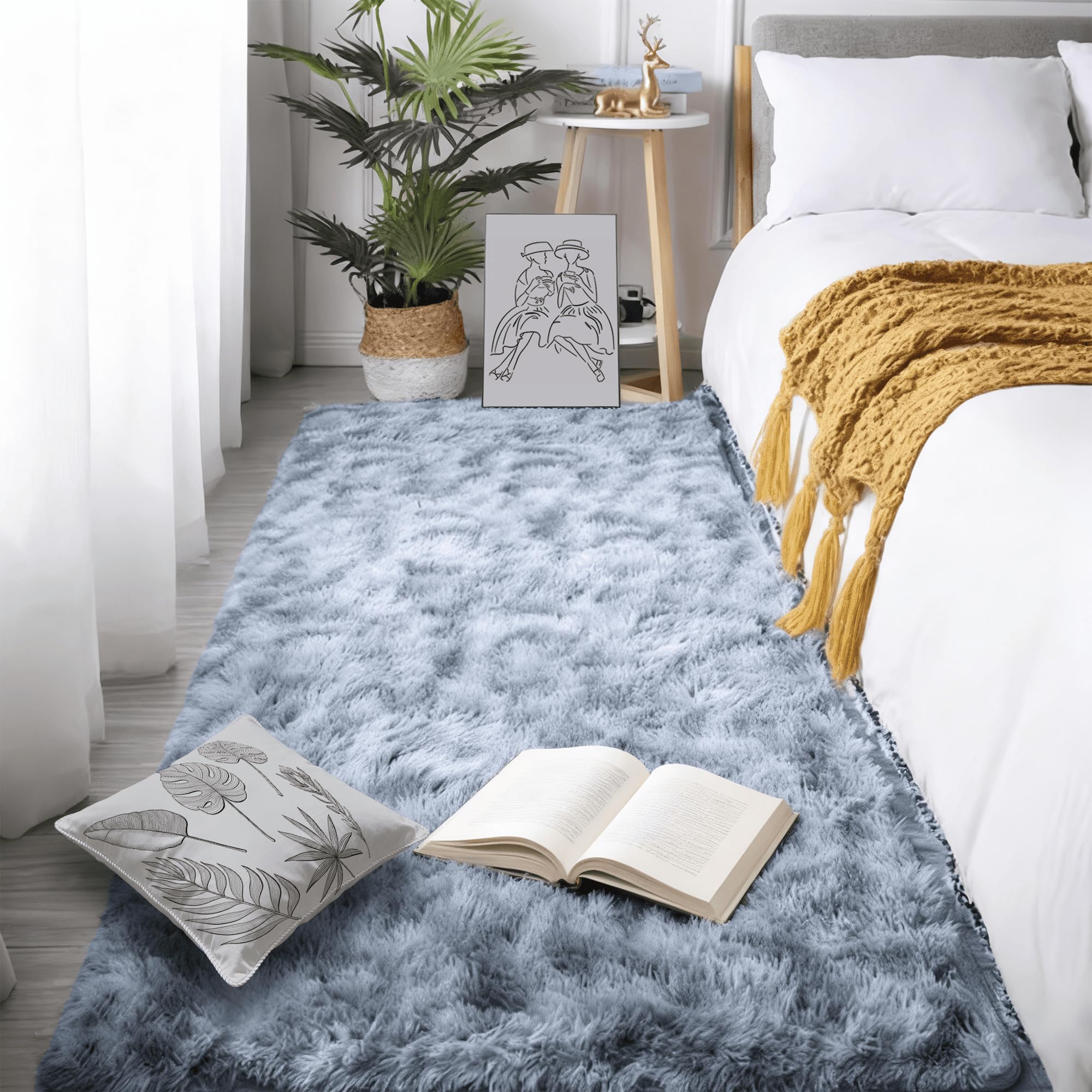 Imitación Mullida Alfombras 70 x 170 cm Tie Dye Alfombra Extra Grande Dormitorio Talla para Dormitorio Matrimonio Infantil Juvenil y Salón, Gris Claro