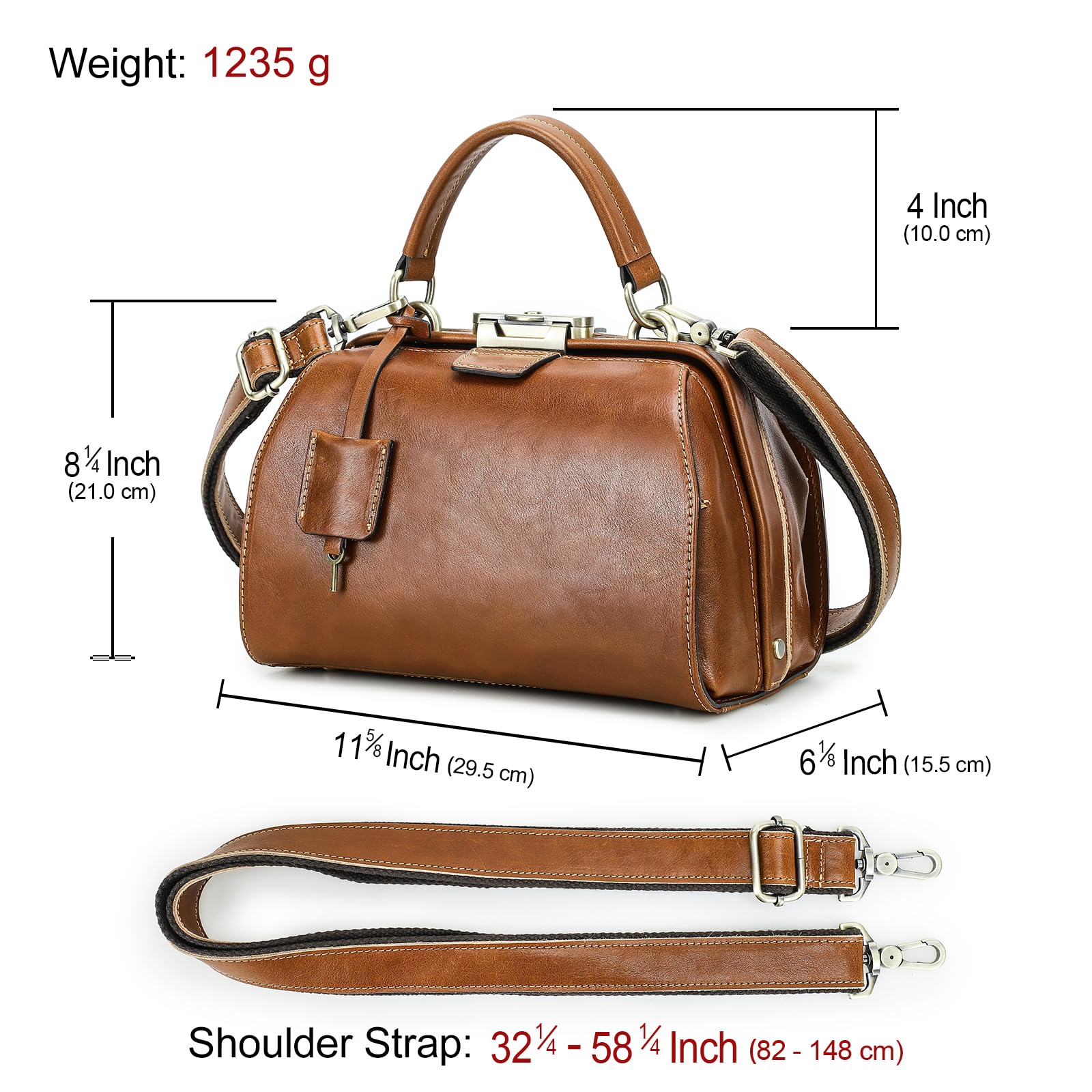 Bolso de cuero de grano completo para mujer, bolso antirrobo con asa superior