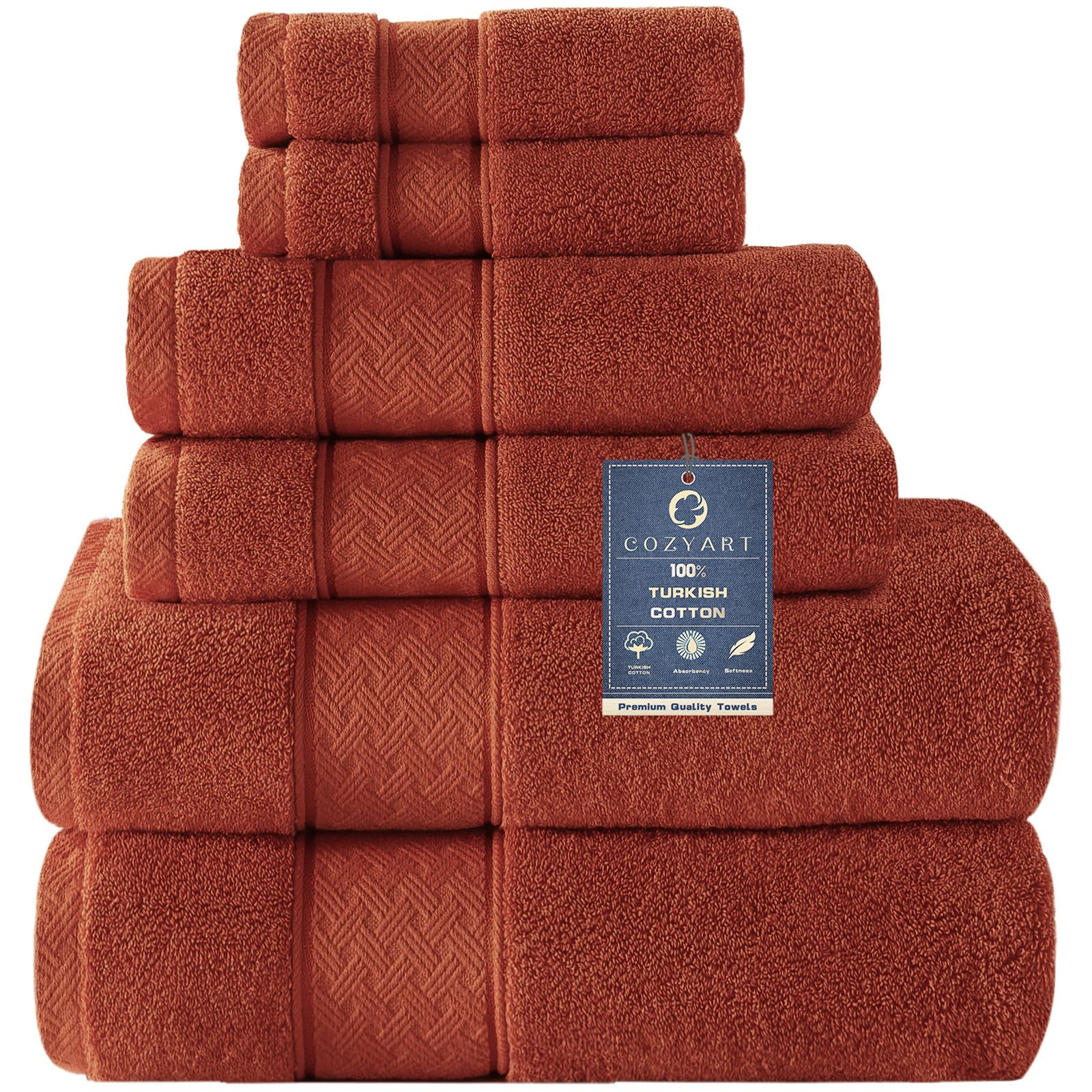 COZYART Burnt Orange Bath Towel Set 6 Piece