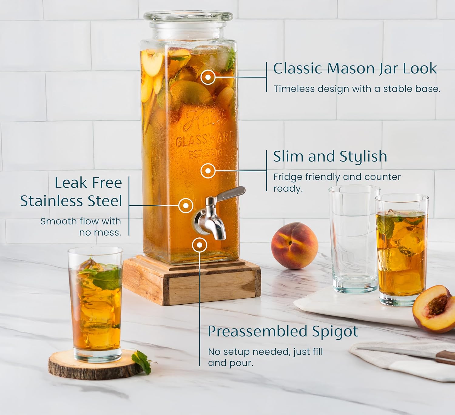 Kook Glass Drink Dispenser with Spigot
