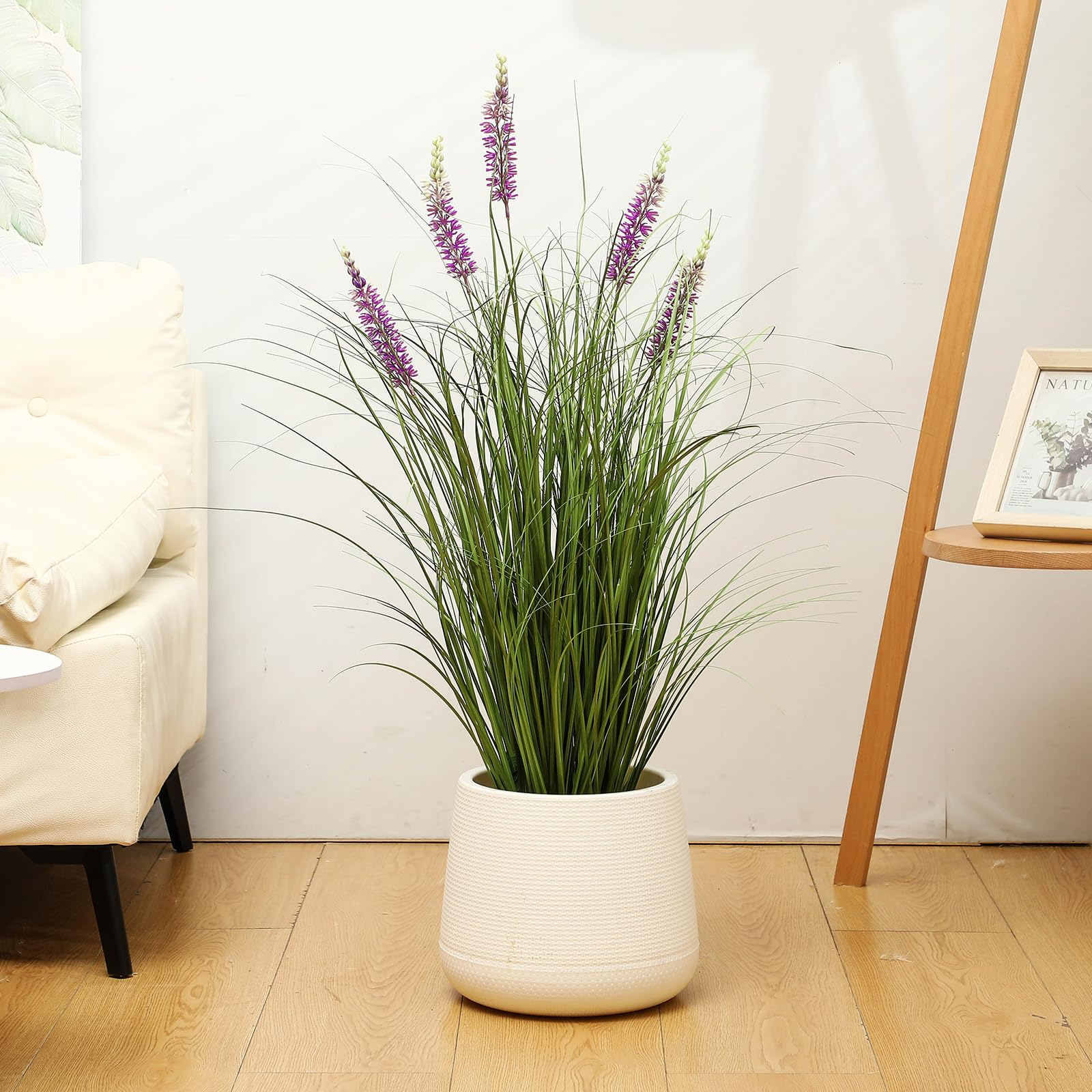 Jexine Lot de 6 plantes artificielles d'extérieur de 0,9 m de haut - Lavande artificielle en pot - Fleurs de sol artificielles pour pendaison de crémaillère, jardin, salle de bain, hall extérieur