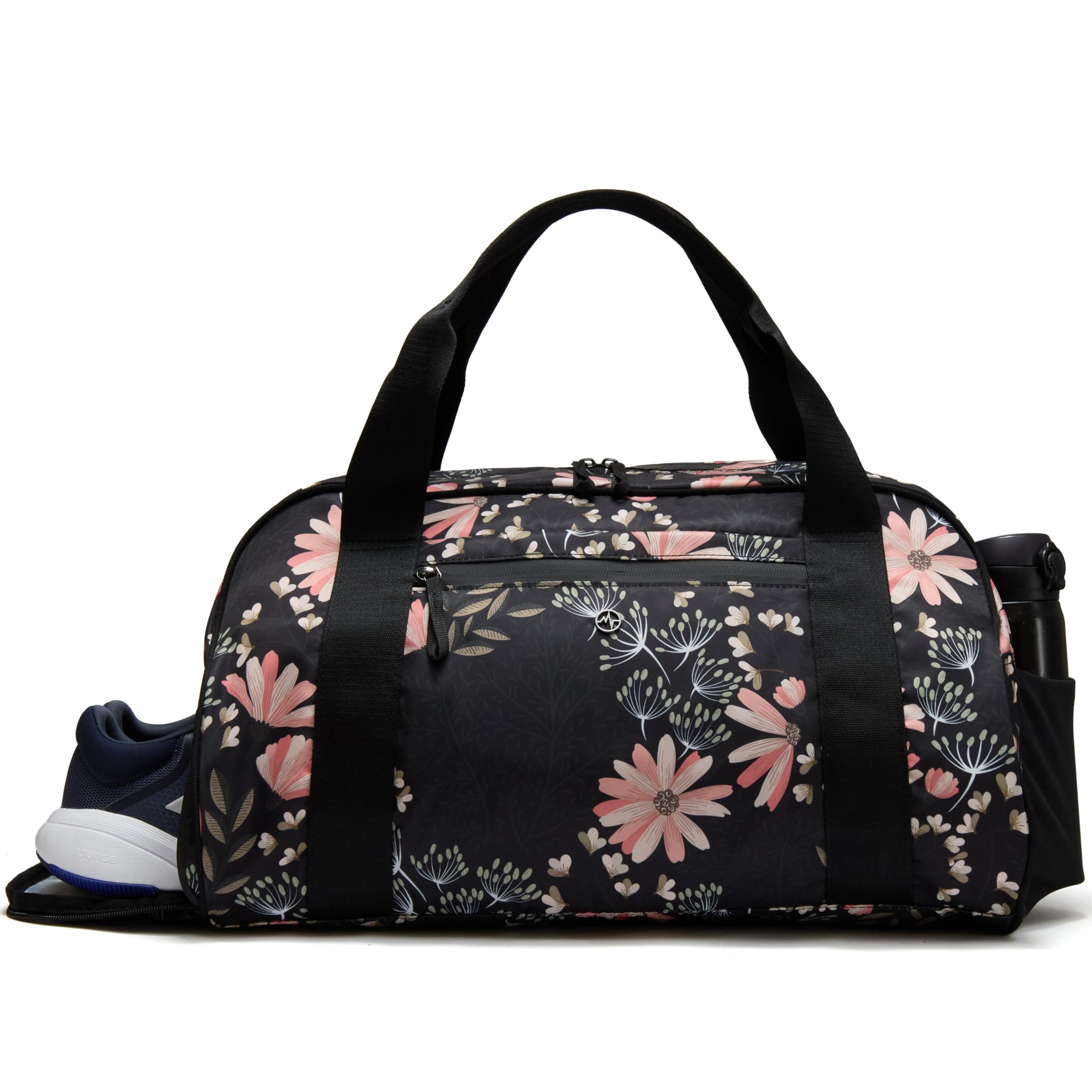 Pander 28L Large Gym Duffle Bag with Shoe Compartment, Fit for Travel, Weekend, Sports, Workout, Overnight.(Black Floral)