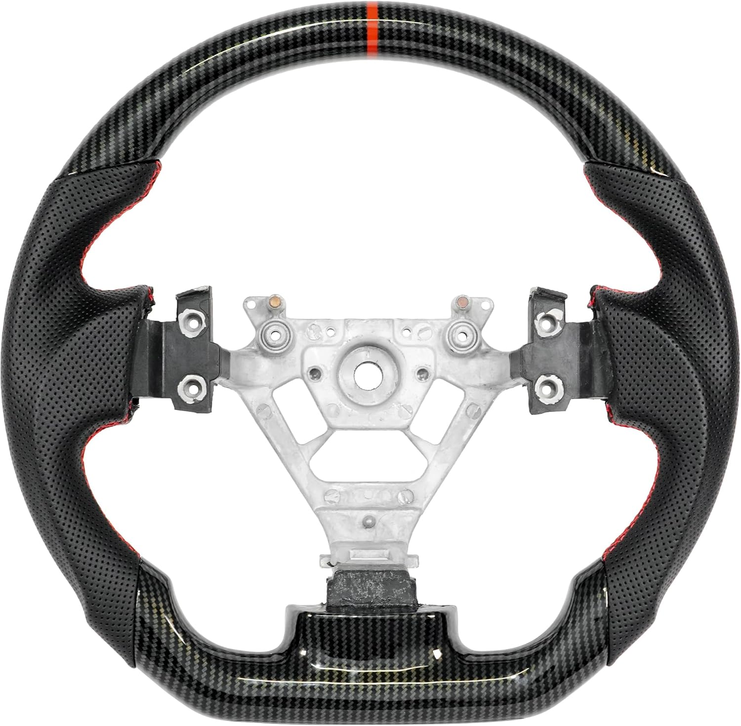Hydro-Dip Carbon Fiber Steering Wheel for Nissan 350Z 2003-2009,Nappa Perforated Anti-Slip Perforated Leather Grip (Red Positioning Line)