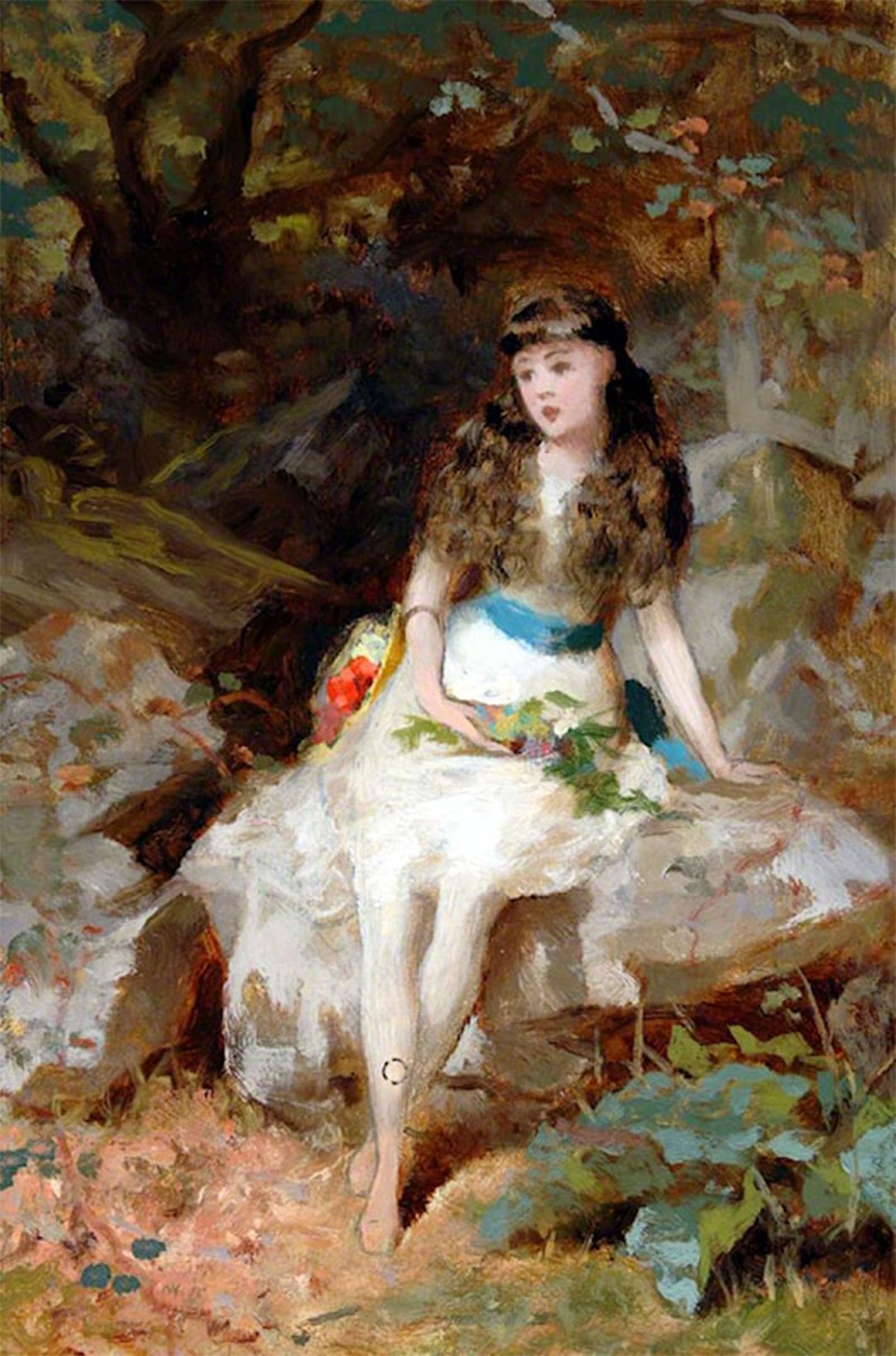 ARTXLXXBN Famous Prints Artwork Pictures Poster Painting Art Seated Girl in Wood George Elgar Hicks Artwork Landscape Pictures for Home Decor 60x90cm