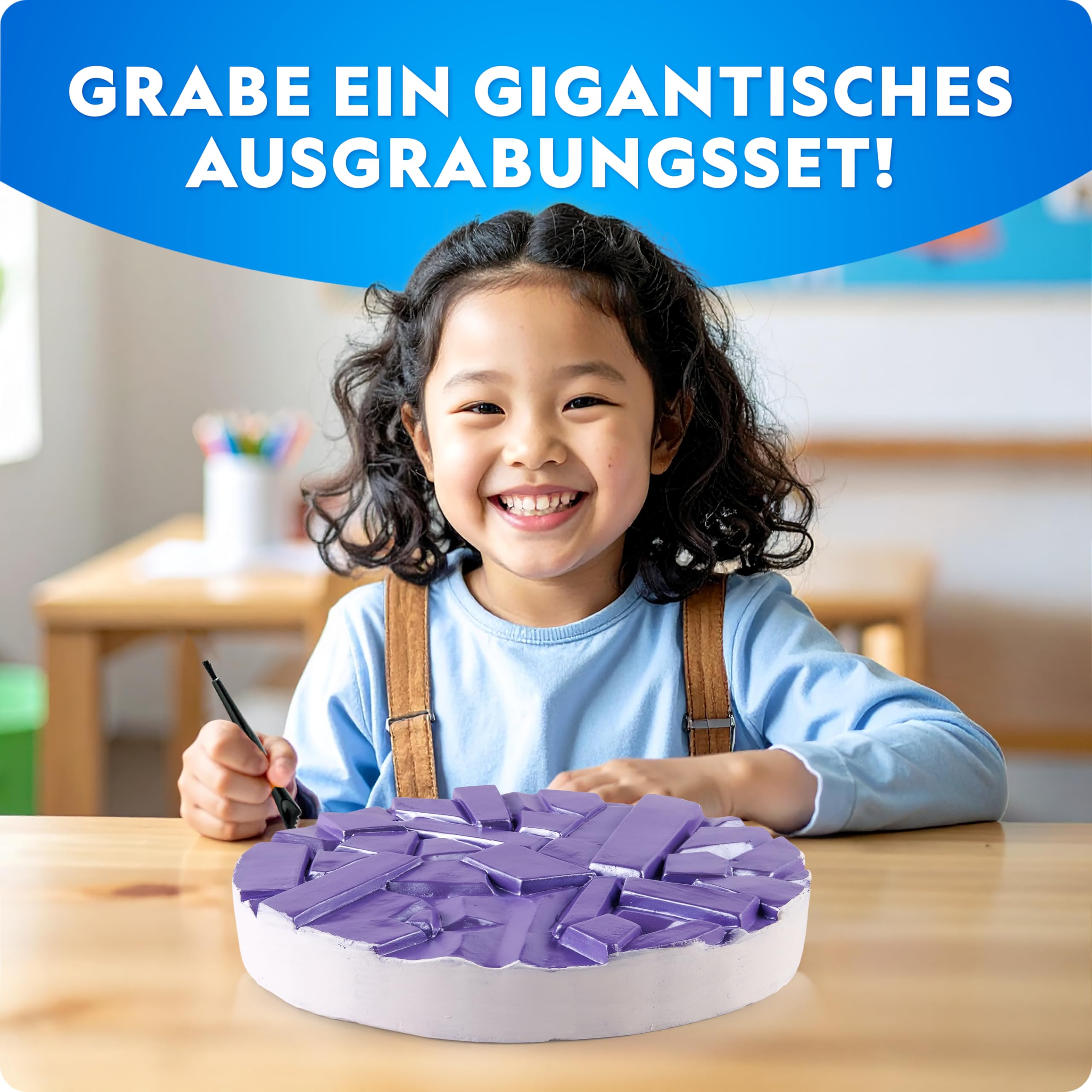 NATIONAL Geographic Riesiges Edelstein-Ausgrabungsset – 100 echte Edelsteine aus einem XXL-Ausgrabungsblock, Geologie-Set für Kinder, Mint-Aktivität mit Werkzeugen & Lernmaterial | Riesiger Grabstein, Amethystquarz und Tigerauge, Edelstein-Bergbau-Aktivit