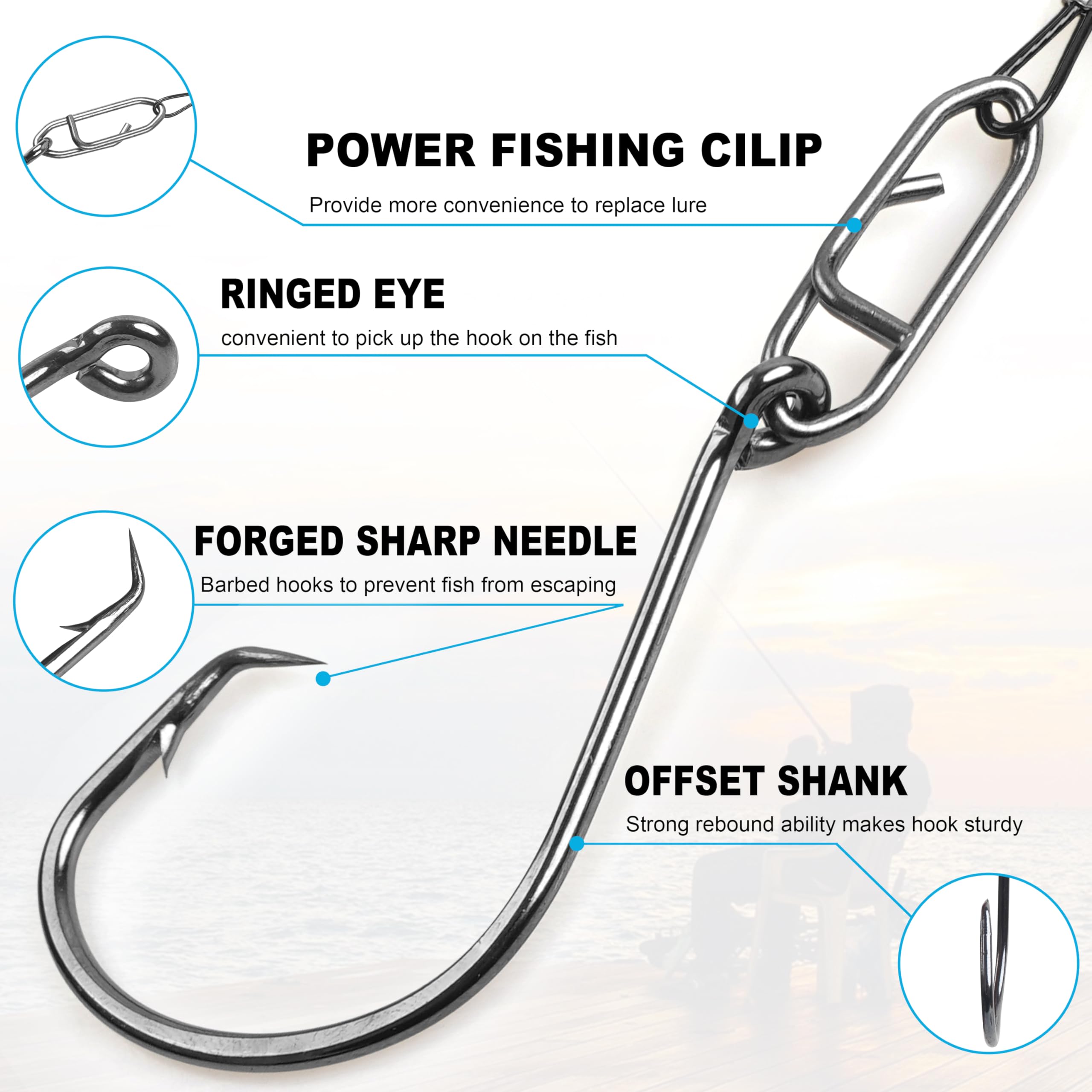 Saltwater Circle Hook Rigs,Steel Fishing Wire Leaders Rig with Offset Circle Hooks Catfish Hooks Rig Pre-Rigged Fishing Leader Hook Rigs for Bass Catfish