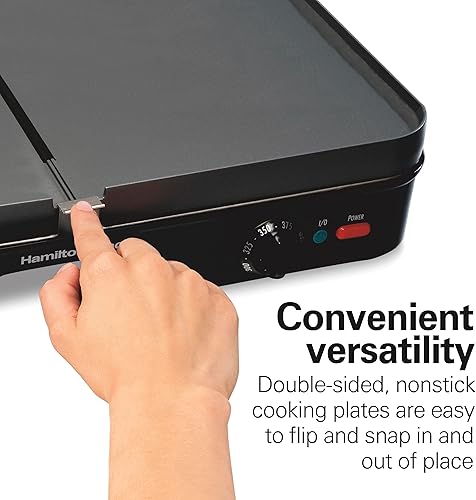 Miniatura 7 de Hamilton Beach Parrilla eléctrica 3 en 1 para interiores  plancha platos antiadherentes reversibles 2 zonas de cocción con temperatura ajustable
