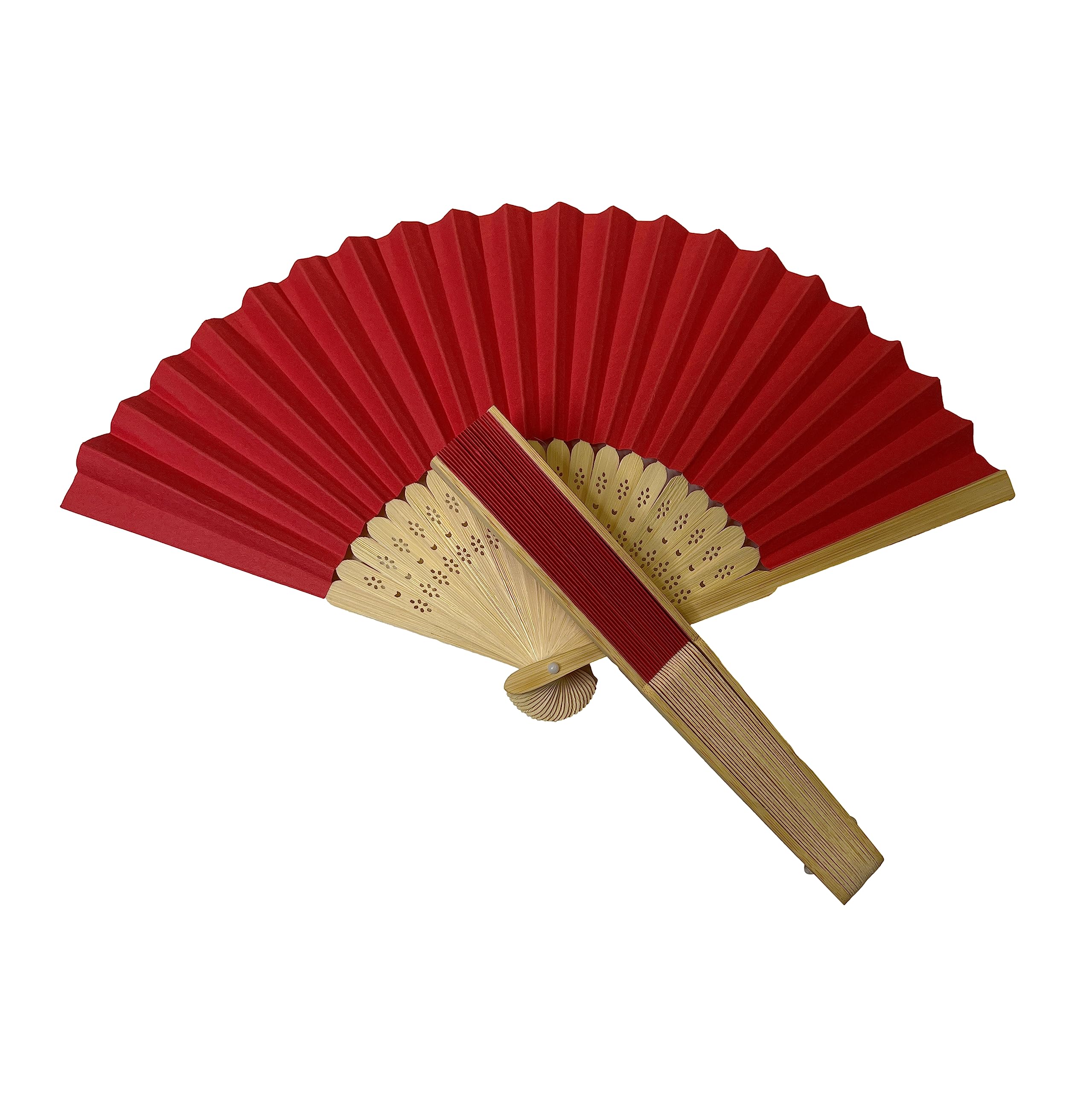 Parev Red Paper Foldable Hand Held Bamboo Wooden Fan