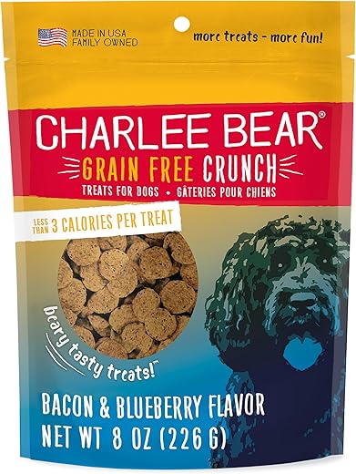 Charlee Bear Grain Free Crunch Dog Treats, Bacon & Blueberry Flavor, 8 oz