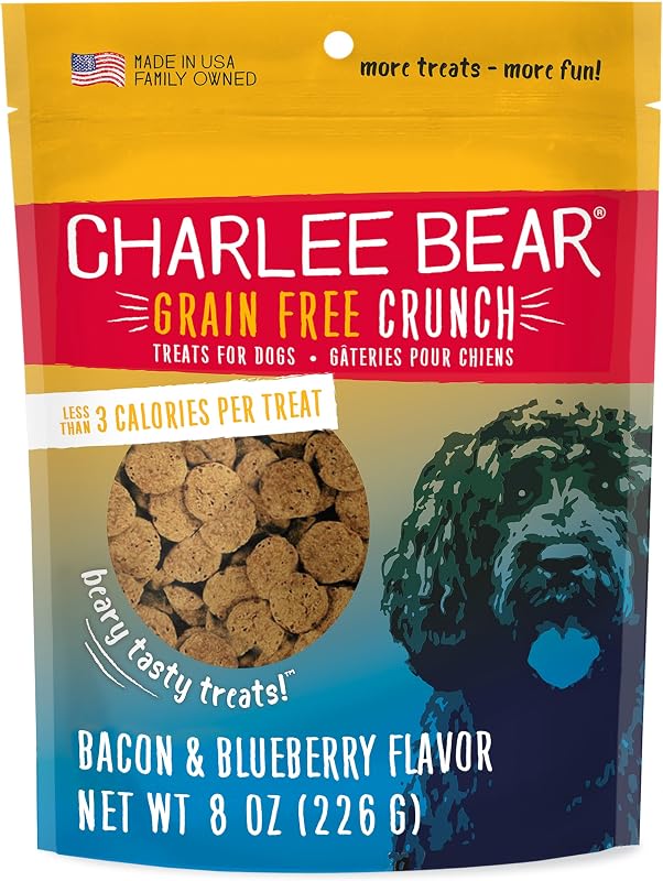 Petisco crocante para cães Charlee Bear Bacon e Mirtilo sem grãos, 227 g