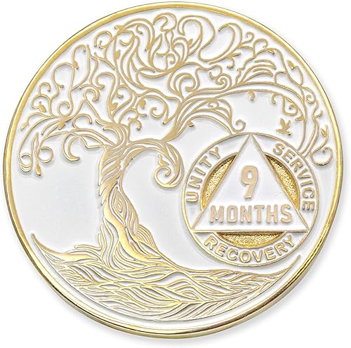 Miniatura 138 de Medallón/Ficha/Ficha de Recuperación AA Sobriety Mint de 2 Años, Árbol de la Vida Retorcido, Dorado - Negro