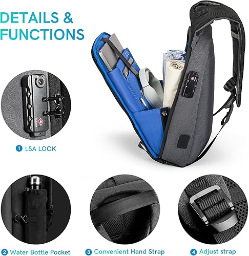 Miniatura 4 de VGOAL Mochila para laptop de 13.3 pulgadas con bloqueo TSA y puerto de carga USB, aprobada por vuelo, mochila de negocios de transporte antirrobo,