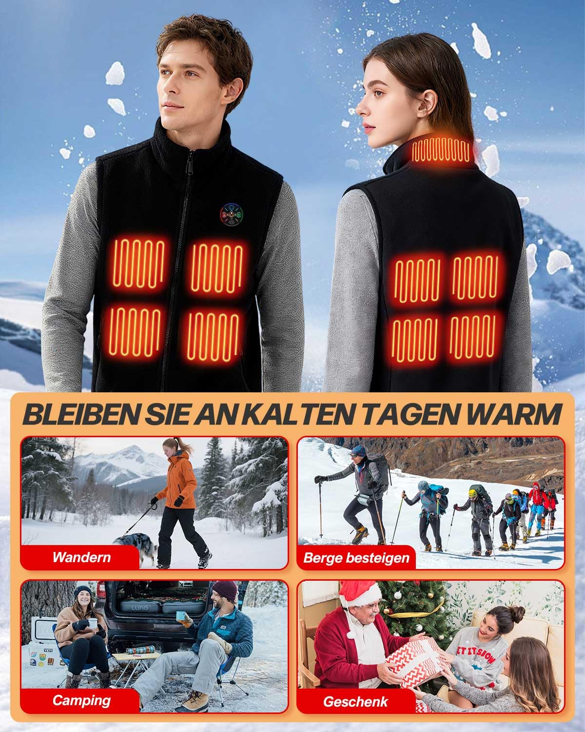 Trongle Gilet riscaldabile da donna, gilet riscaldabile, da donna, con power bank da 20.000 mAh, gilet riscaldabile foderato in pile, con 3 livelli di calore e 9 zone di riscaldamento, gilet