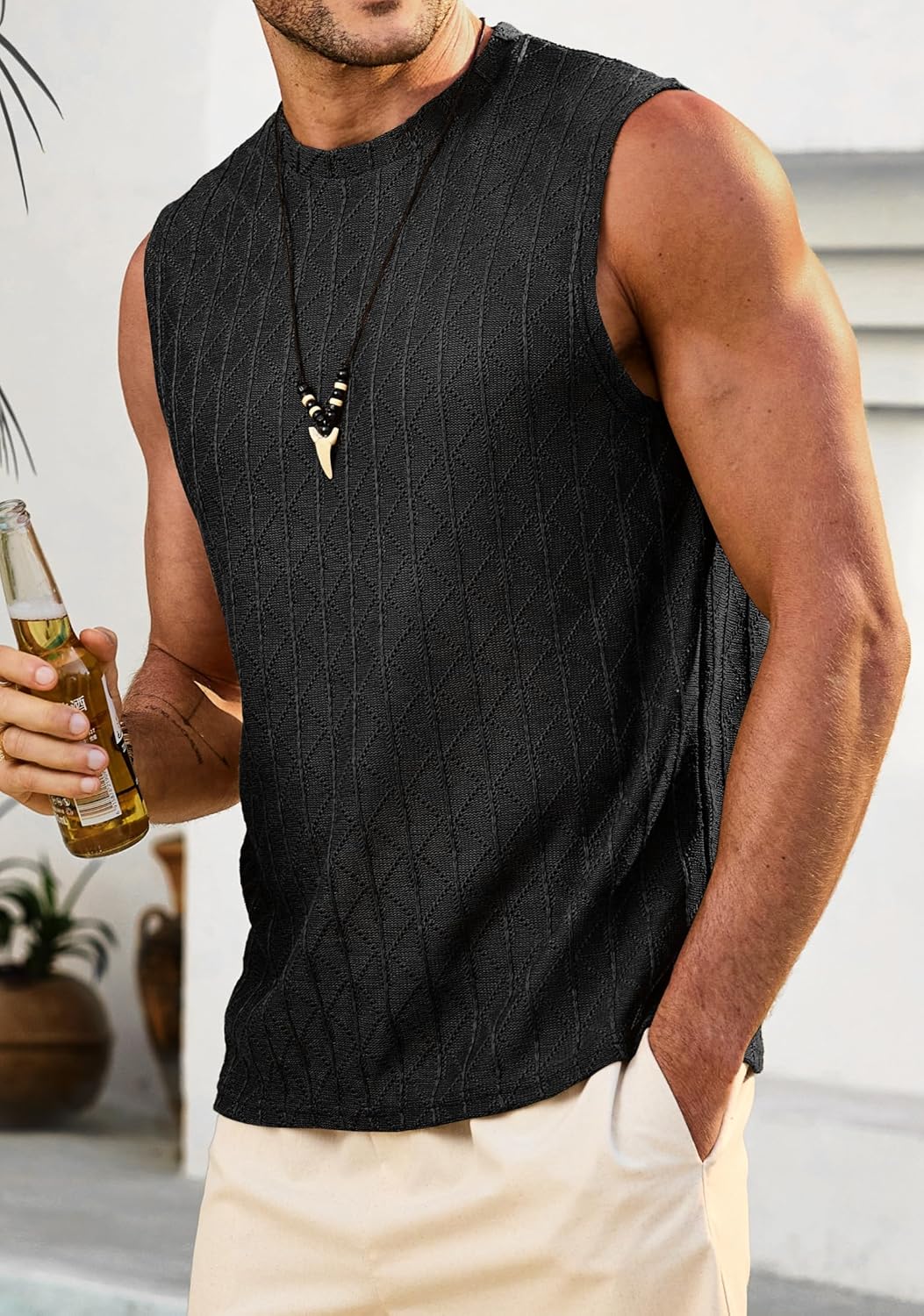 Men’s Textured Tank Top Jacquard Casual Summer Vacation Sleeveless Tshirt (S-XXL) - Image 3