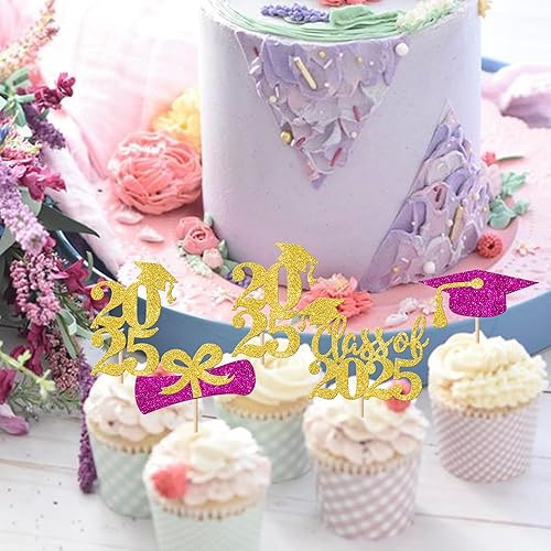 Miniatura 466 de Paquete de 24 adornos dorados para cupcakes de graduación 2025 con purpurina So Proud of You Done Diploma Graduation Cap Cupcake Picks Class of 2025
