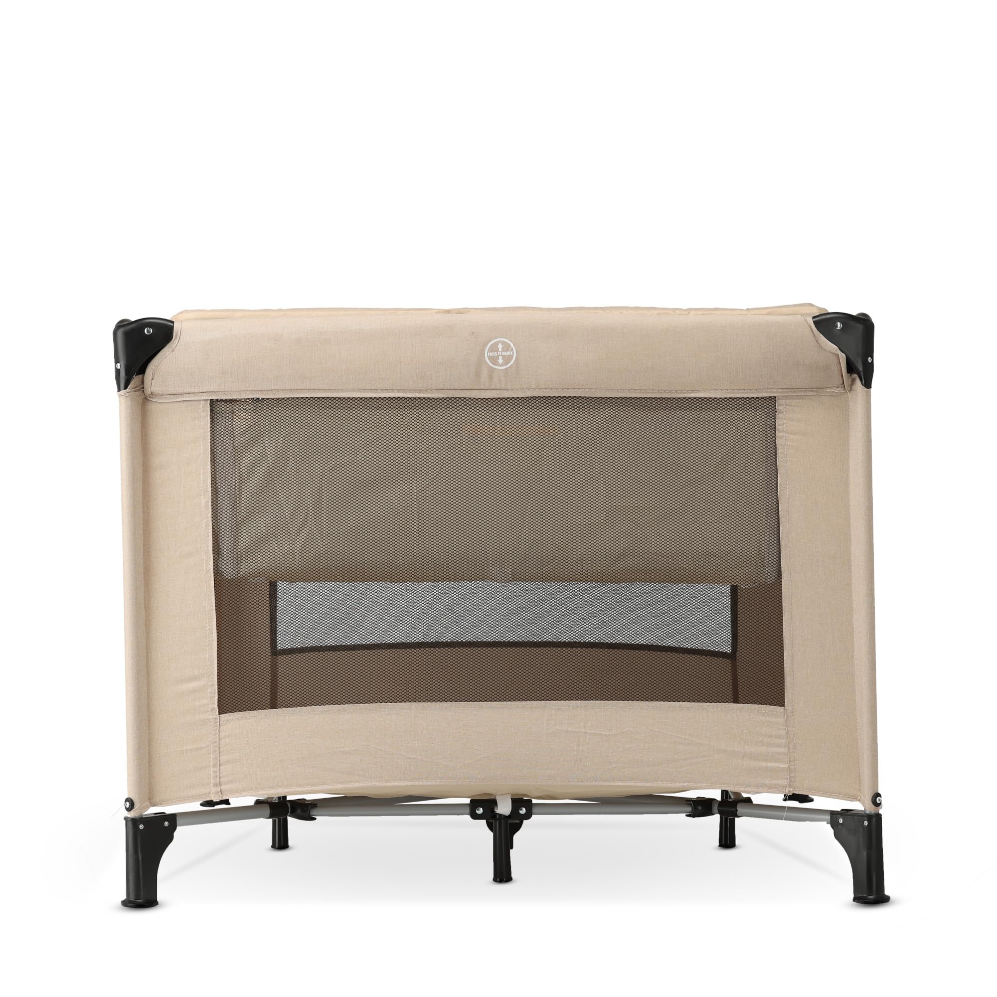 Deryan Baby-Reisebett mit Matratze, 0-5 Jahre (0-20 kg), Leichtgewicht 9 kg, Große Matratze, Seitliche Öffnung, Faltbares Design, Inklusive Tragetasche, 100 x 100 cm (Nougat)